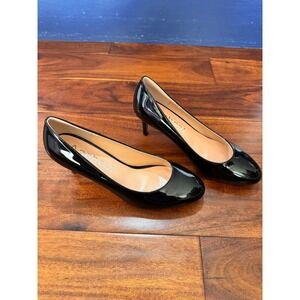 Aachool Womens Black Patent Leather Pointed Toe Low Heel Pumps Size 7 M